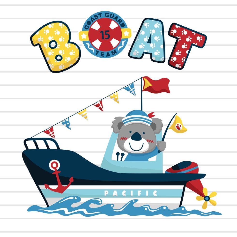 ilustración vectorial de dibujos animados koala en traje de marinero en barco vector