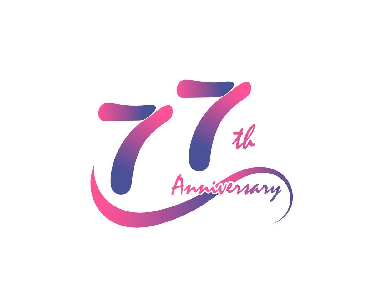 Logotipo de aniversario de 77 años. Diseño de plantilla del 77.º aniversario para afiches creativos, volantes, folletos, tarjetas de invitación vector