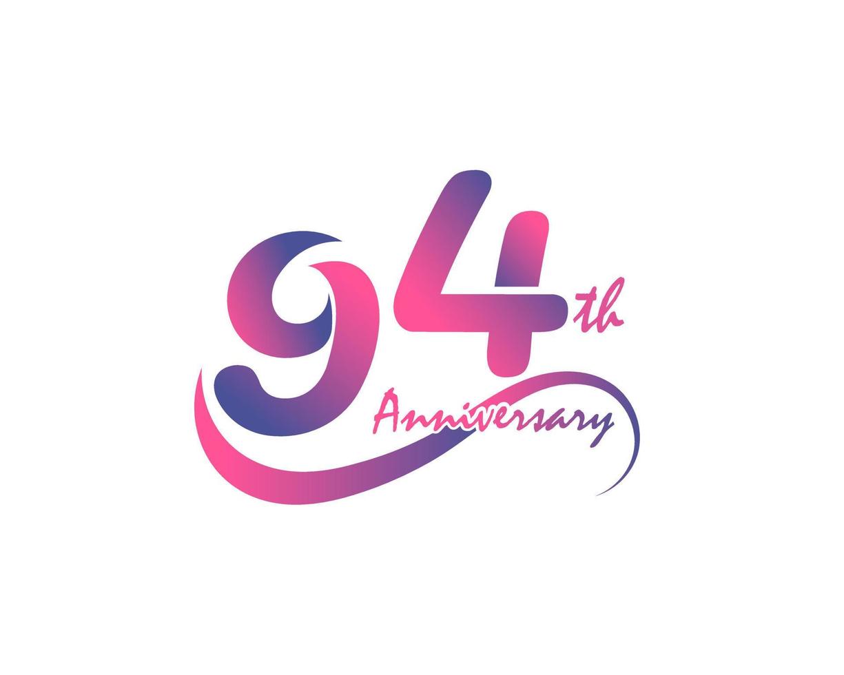 94 years anniversary logotype. 94th Anniversary template design for Creative poster, flyer, leaflet, invitation card vector