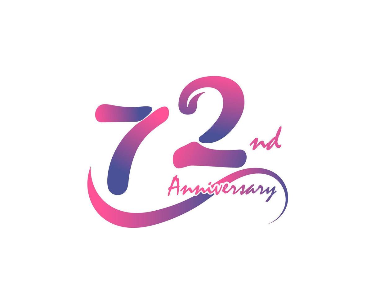 Logotipo de aniversario de 72 años. Diseño de plantilla del 72.º aniversario para afiches creativos, volantes, folletos, tarjetas de invitación vector