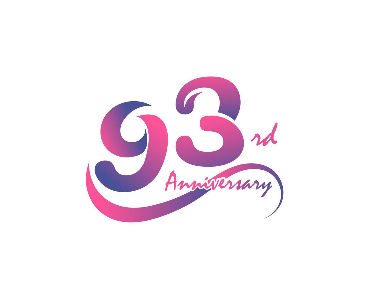 93 years anniversary logotype. 93rd Anniversary template design for Creative poster, flyer, leaflet, invitation card vector