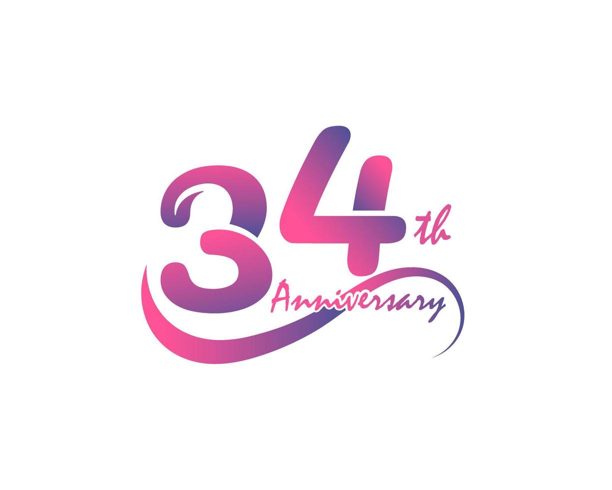 34 years anniversary logotype. 34th Anniversary template design for Creative poster, flyer, leaflet, invitation card vector