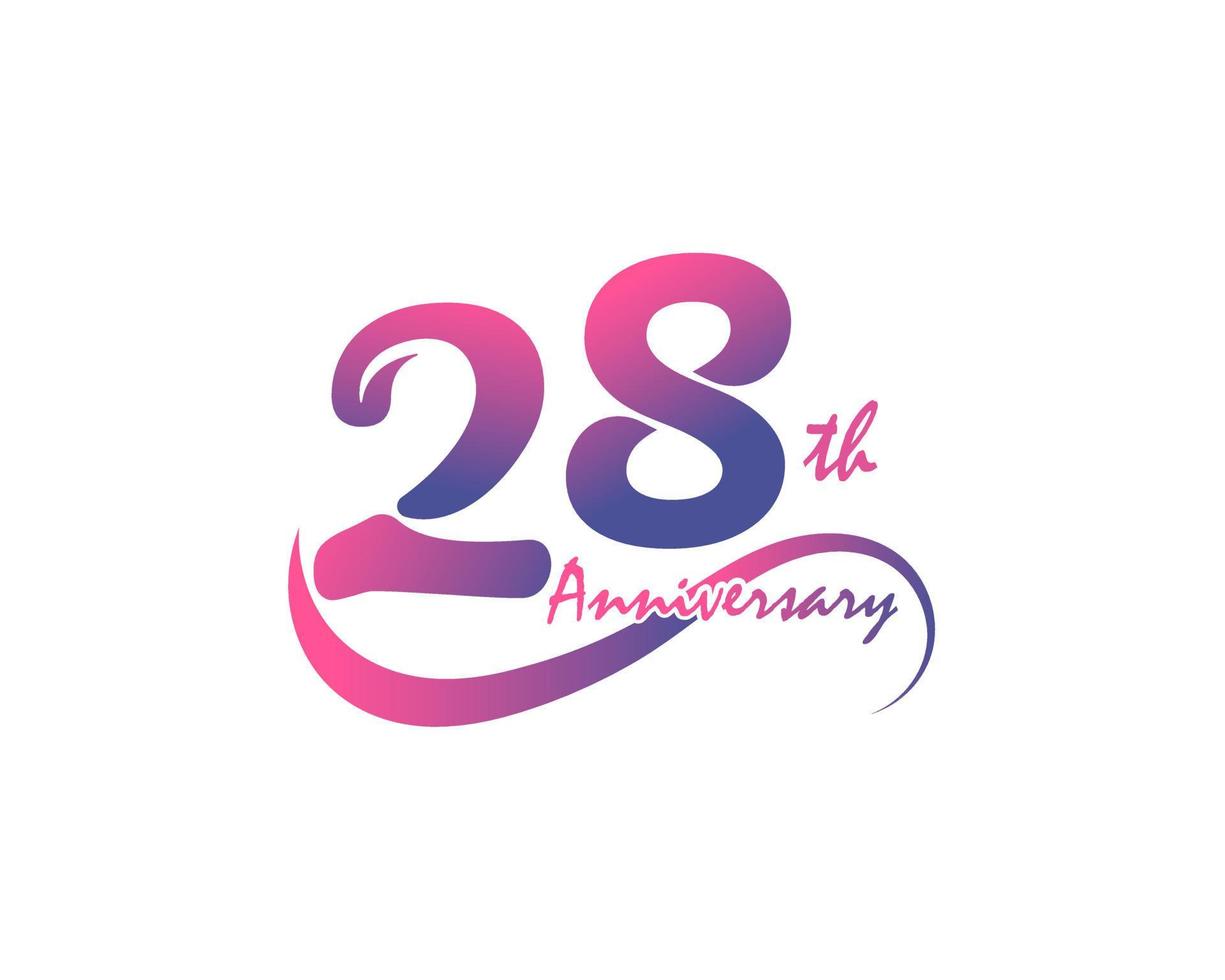 Logotipo de aniversario de 28 años. Diseño de plantilla del 28 aniversario para póster creativo, volante, folleto, tarjeta de invitación vector