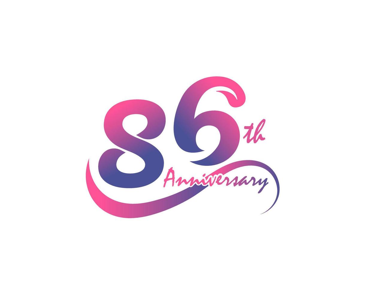 Logotipo de aniversario de 86 años. Diseño de plantilla del 86 aniversario para carteles creativos, folletos, folletos, tarjetas de invitación vector