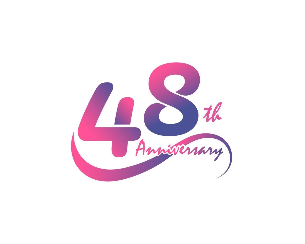 Logotipo de aniversario de 48 años. Diseño de plantilla del 48 aniversario para póster creativo, volante, folleto, tarjeta de invitación vector
