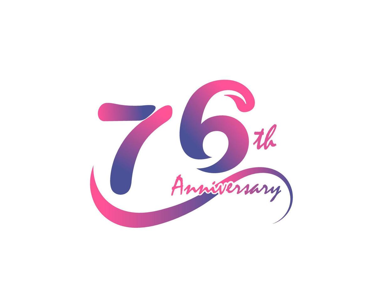 Logotipo de aniversario de 76 años. Diseño de plantilla del 76 aniversario para póster creativo, volante, folleto, tarjeta de invitación vector