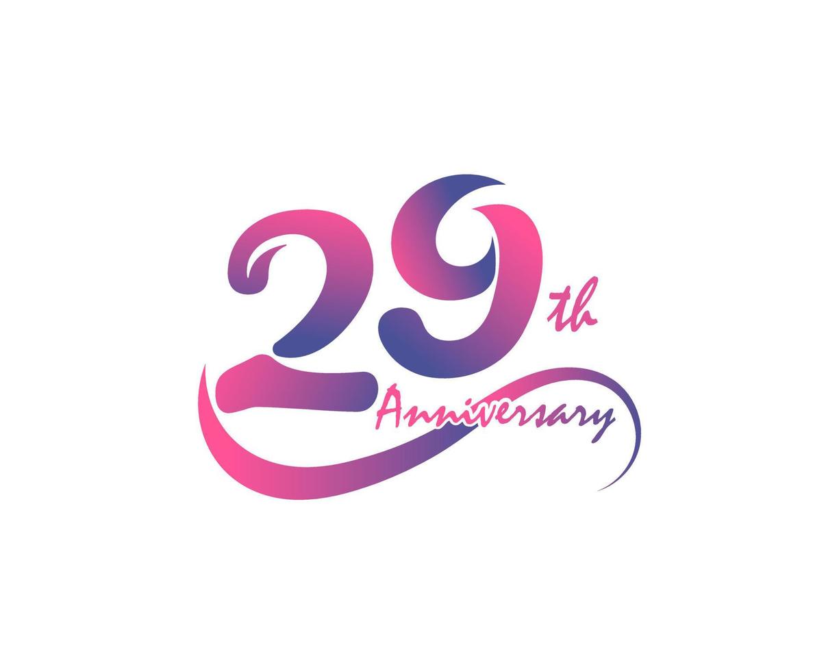 Logotipo de aniversario de 29 años. Diseño de plantilla del 29 aniversario para póster creativo, volante, folleto, tarjeta de invitación vector