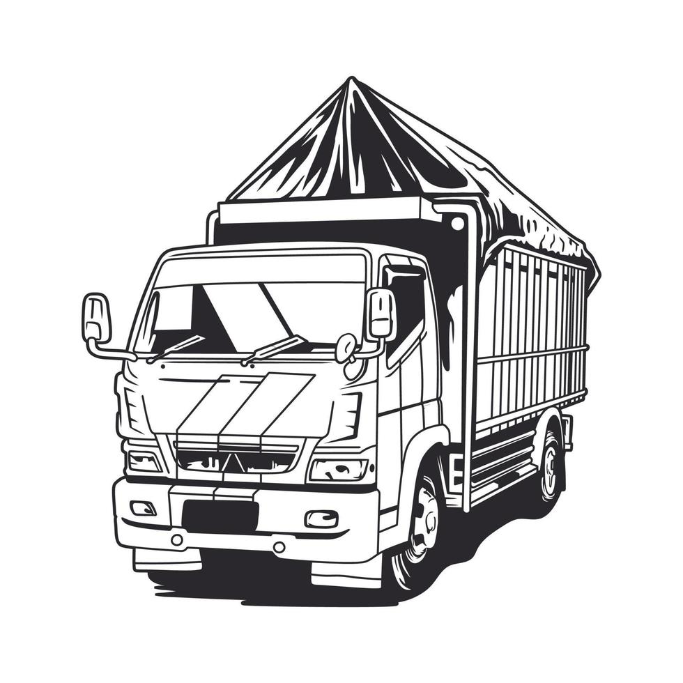 Truck expedition line art vector illustration