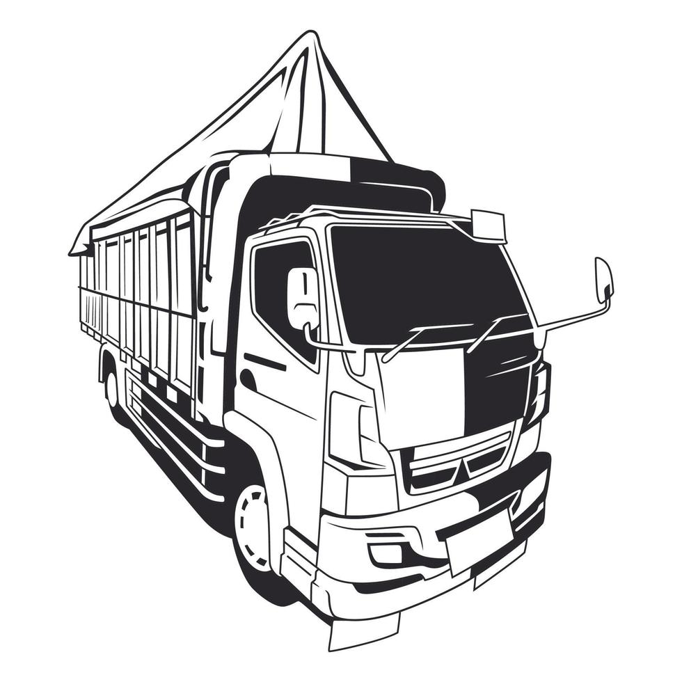 ilustración de arte de línea de vector de entrega de camión de dibujos animados