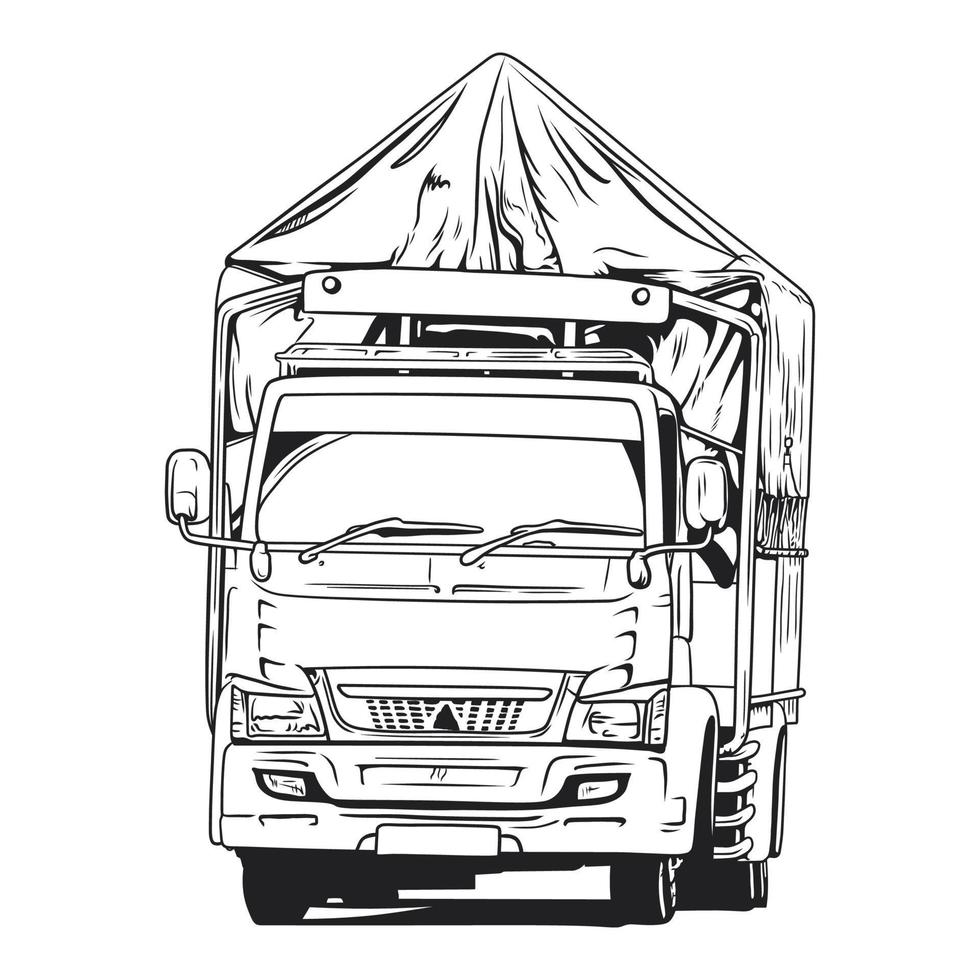 camión logístico en carretera ilustración de arte de línea vectorial dibujada a mano vector