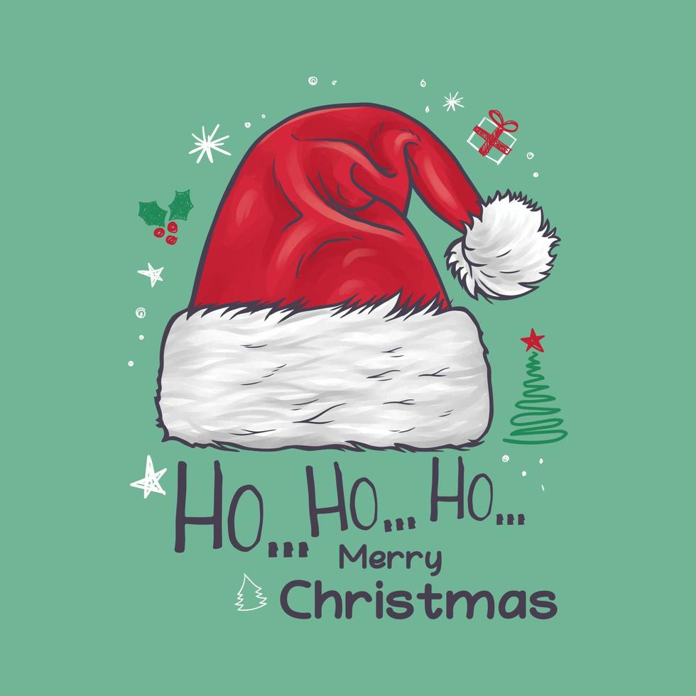 Cartoon Santa, red hat. Hand drawn style vector illustration