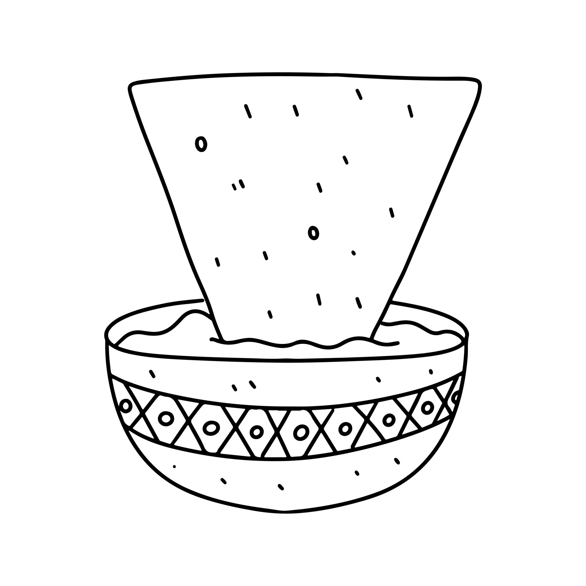 PrNachos Mexican corn chips with salsa dip.in hand drawn doodle style