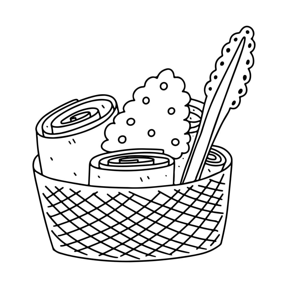 Fried ice cream rolls in hand drawn doodle style. Hand made ice cream dessert. Fried ice cream