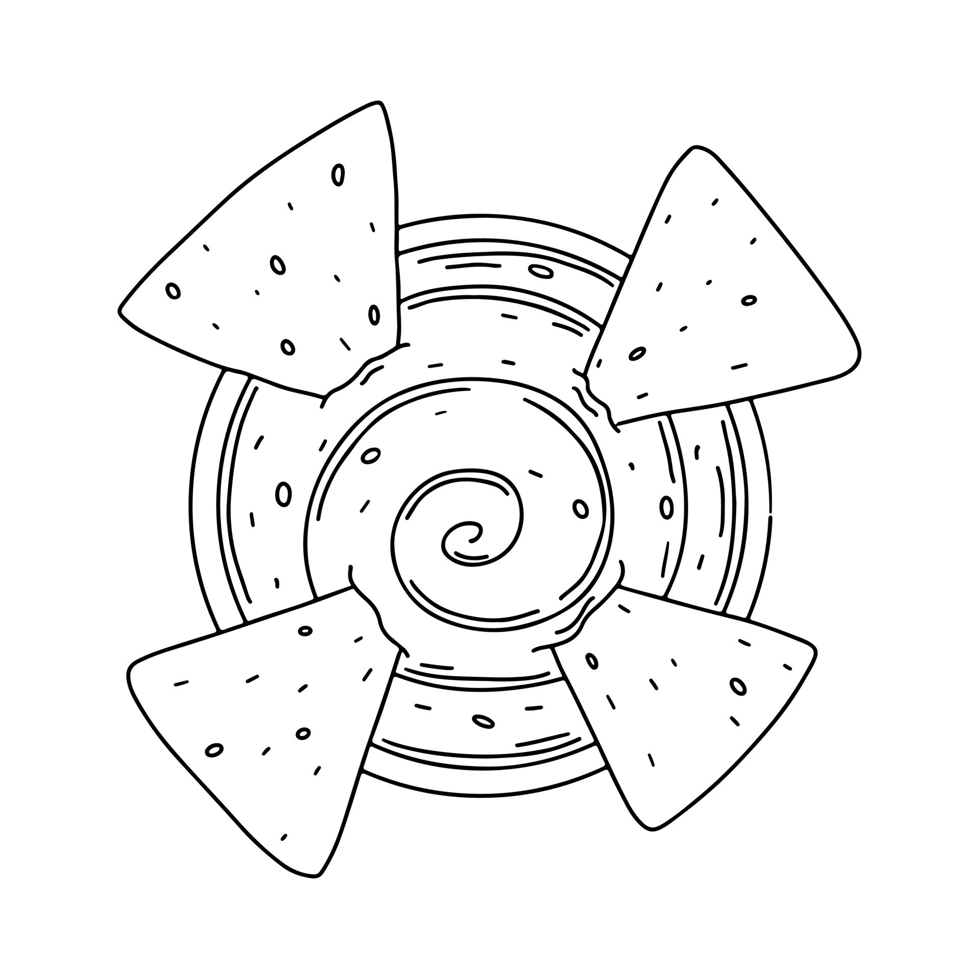 Nachos Mexican corn chips with salsa dip in hand drawn doodle style