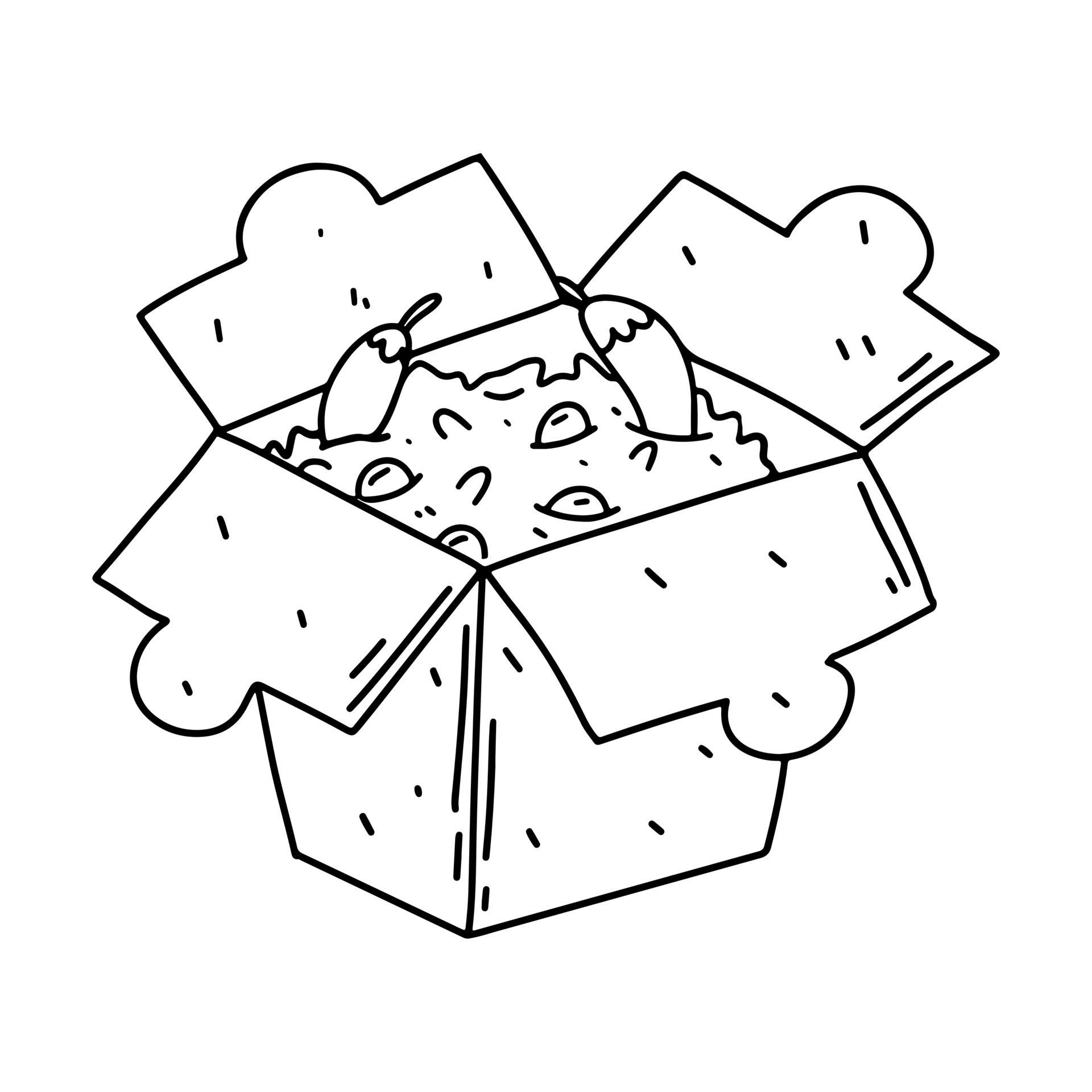 Spicy rice in paper box. Chinese traditional street food. Vector illustration in hand drawn