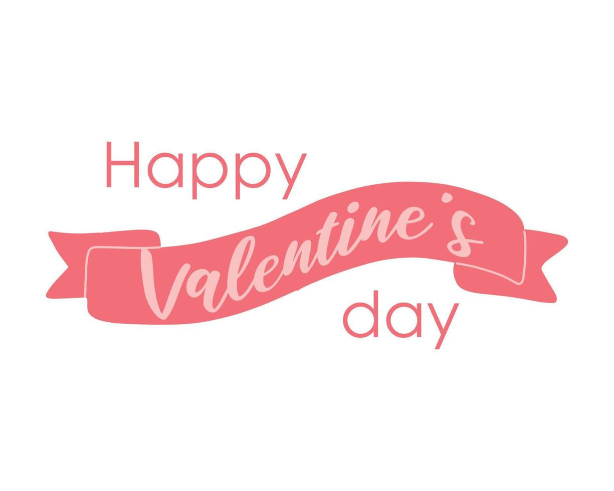 Happy valentines day. Lettering valentines day with ribbon. Vector illustration in flat style.