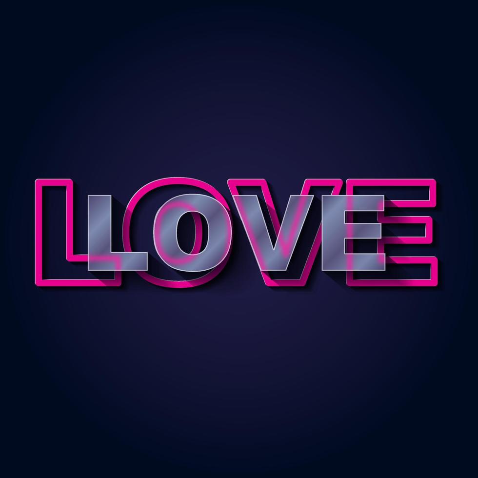 Glass morphism Love word. Valentines day greeting card. Blur elements. Bright pink colour Glass effect poster, banner, abstract background. Vector square illustration.