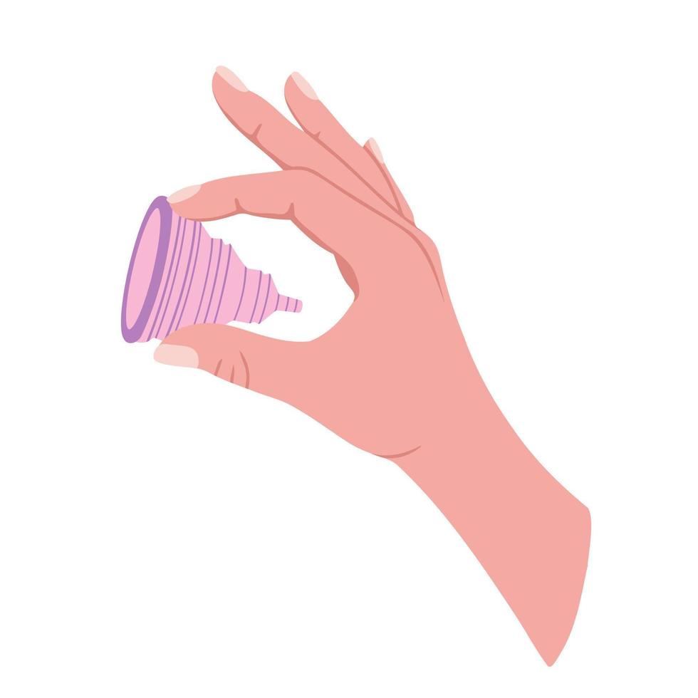 Zero waste menstrual cups in hands. Eco protection for women in critical days. Illustration for backgrounds, greeting cards, posters and packaging. Isolated on white background. vector