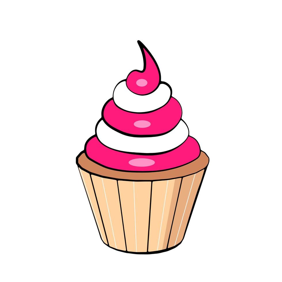 Pink cupcake muffin. Illustration for printing, backgrounds, covers and packaging. Image can be used for greeting cards, posters, stickers and textile. Isolated on white background. vector