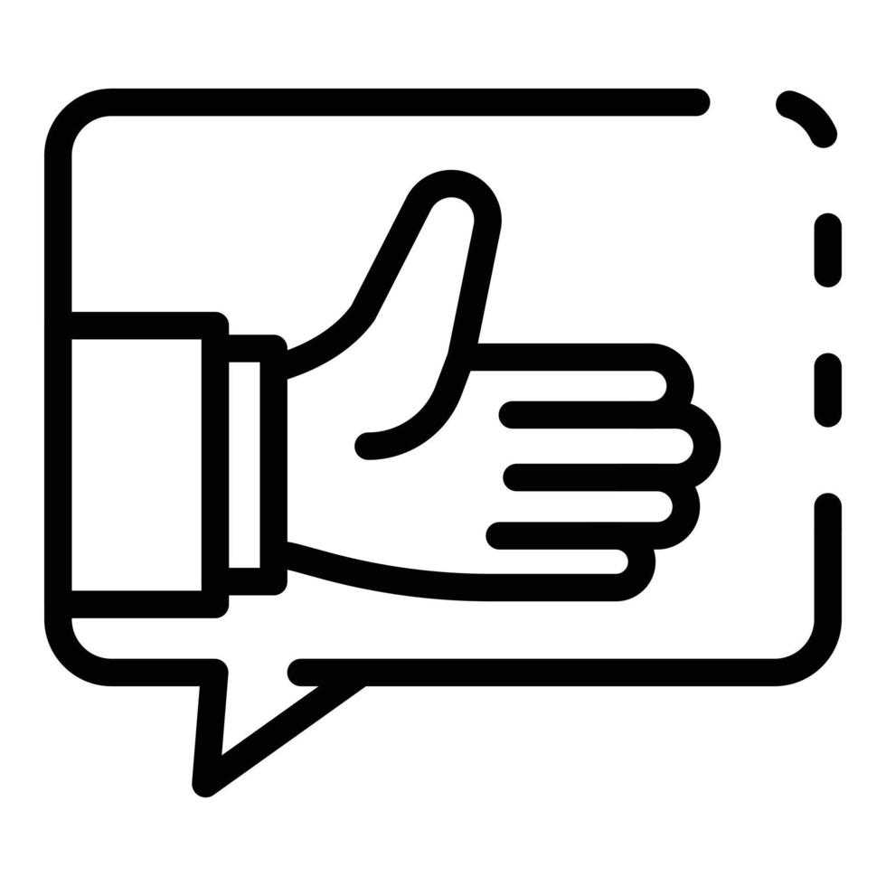 Thumb up chat bubble product review icon, outline style vector