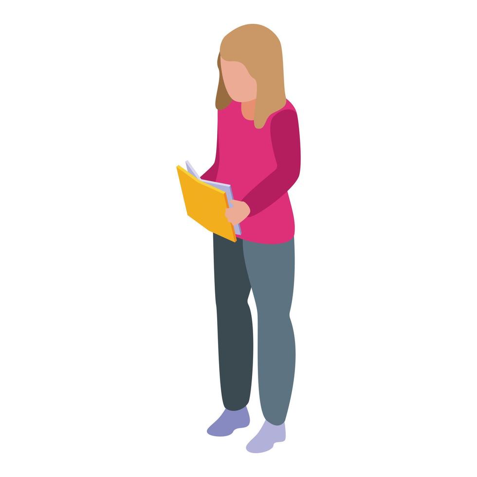 Hyperactivity kid reading icon, isometric style vector