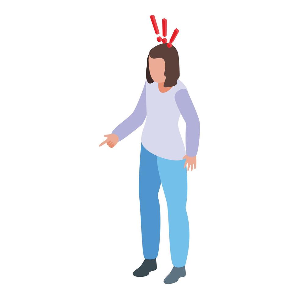 Disobedient shocked girl icon, isometric style vector