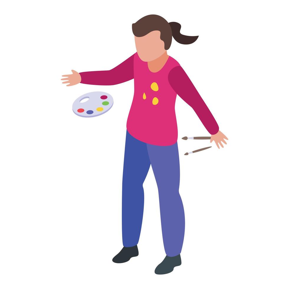 Disobedient painter girl icon, isometric style vector