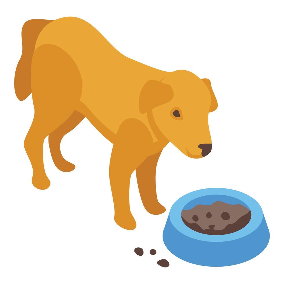 icono de perro de comida desobediente, estilo isométrico vector