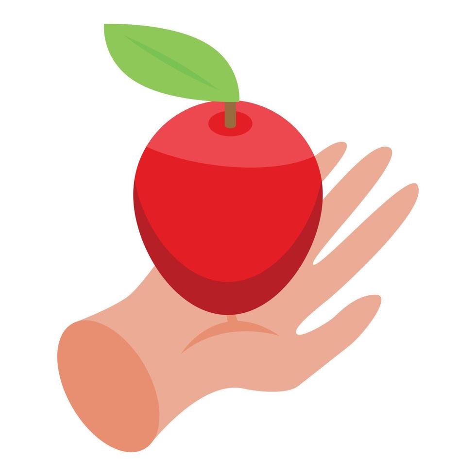 Apple hand icon, isometric style vector