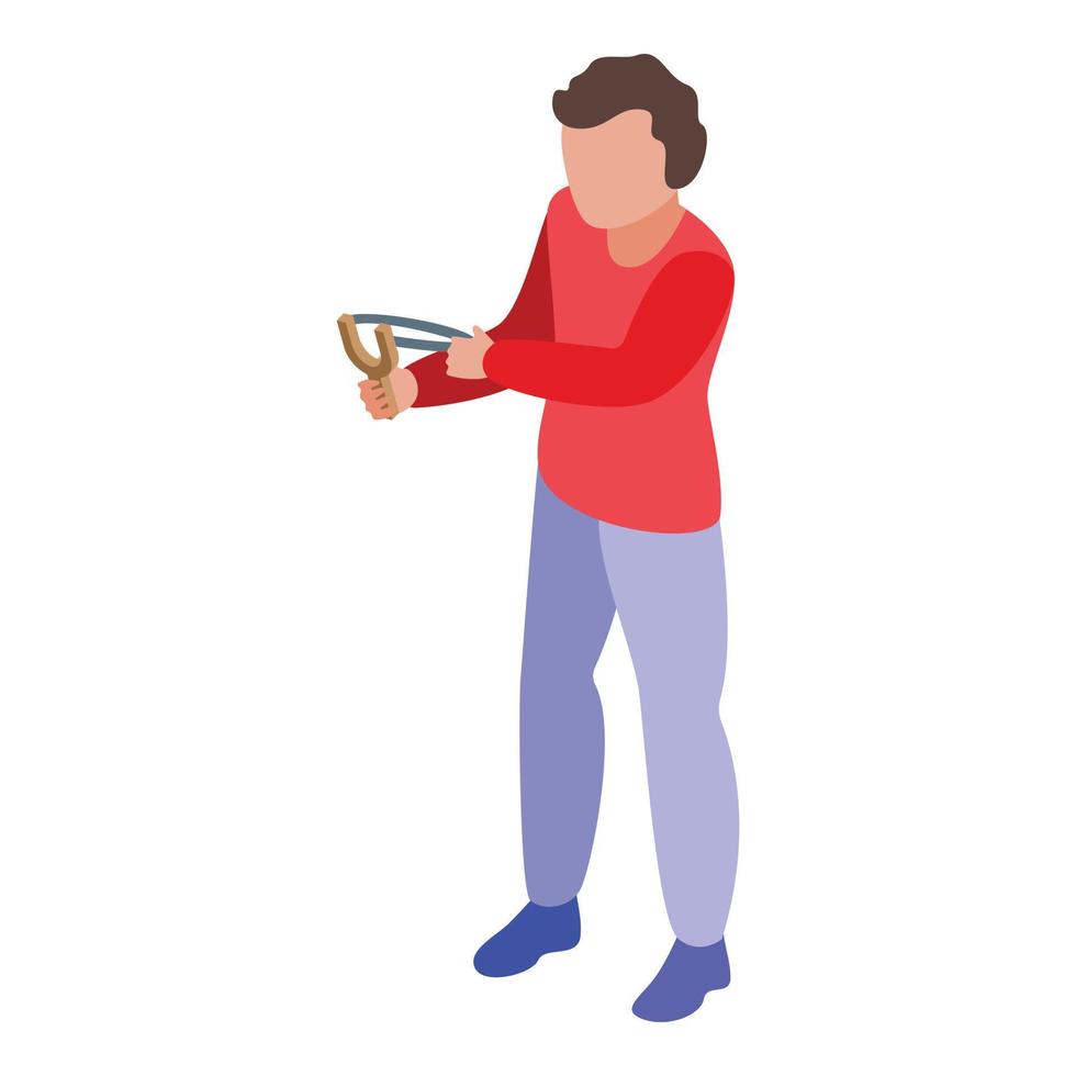 Disobedient boy with slingshot icon, isometric style vector