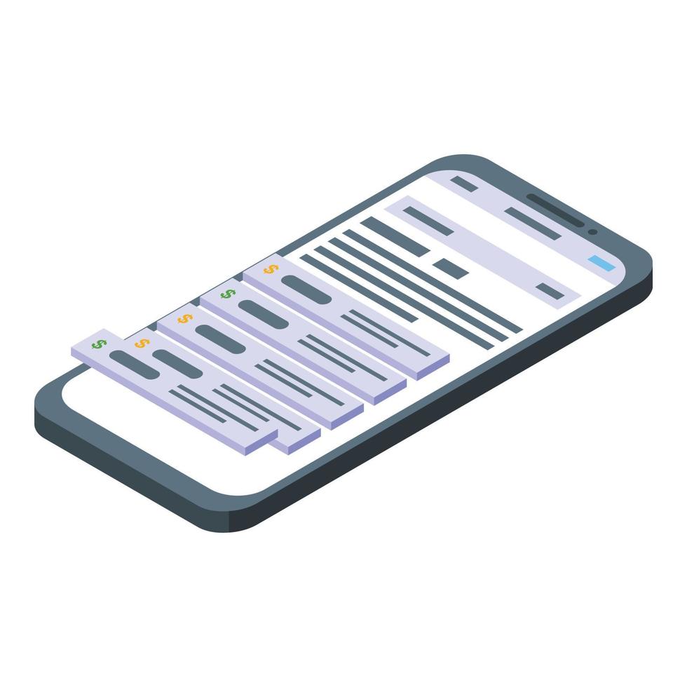 Purchase history sms icon, isometric style vector
