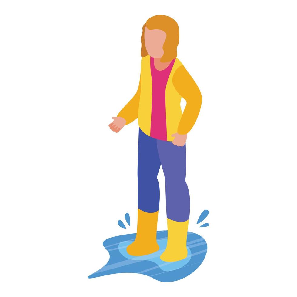 Disobedient girl in rain boots icon, isometric style vector