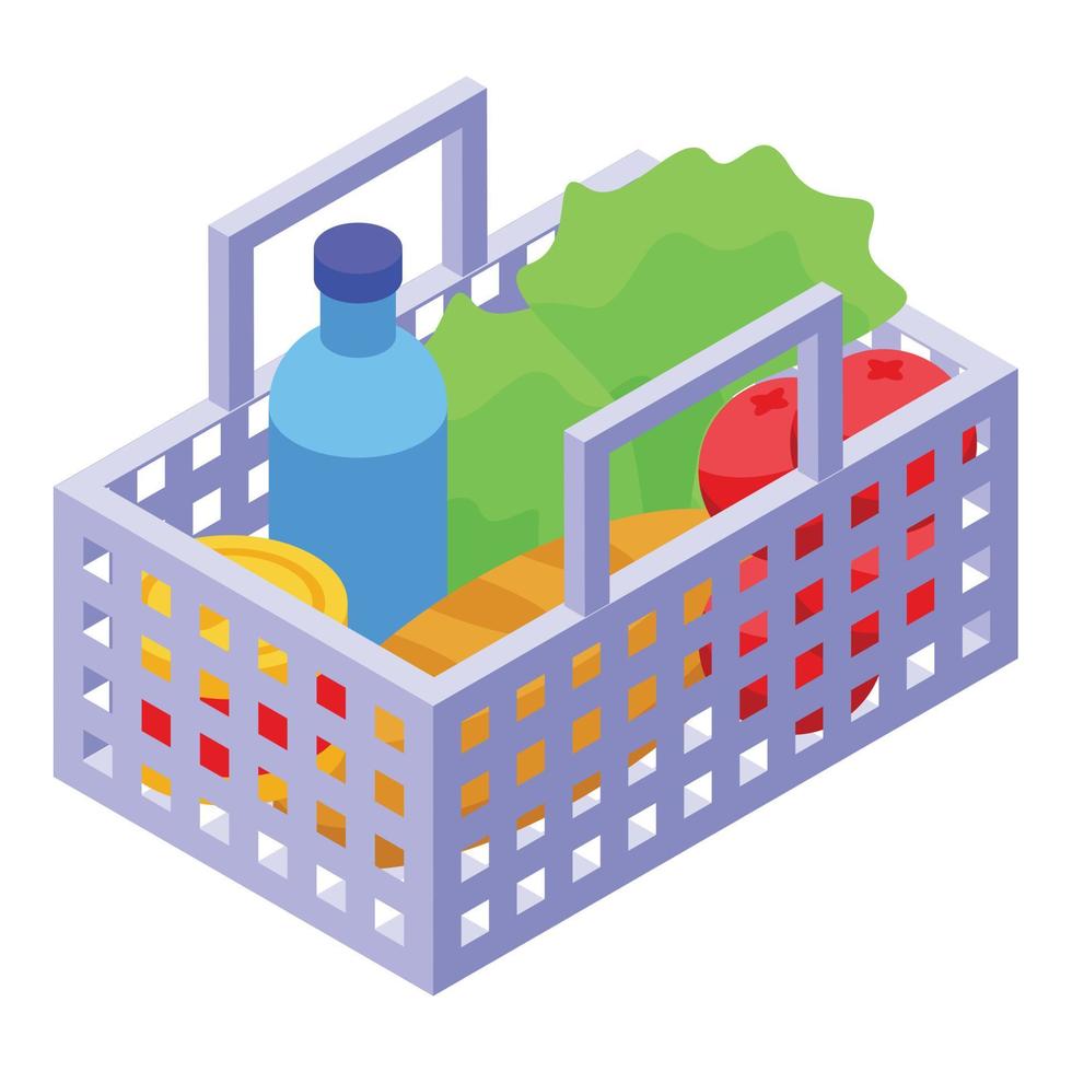 Grocery basket icon, isometric style vector