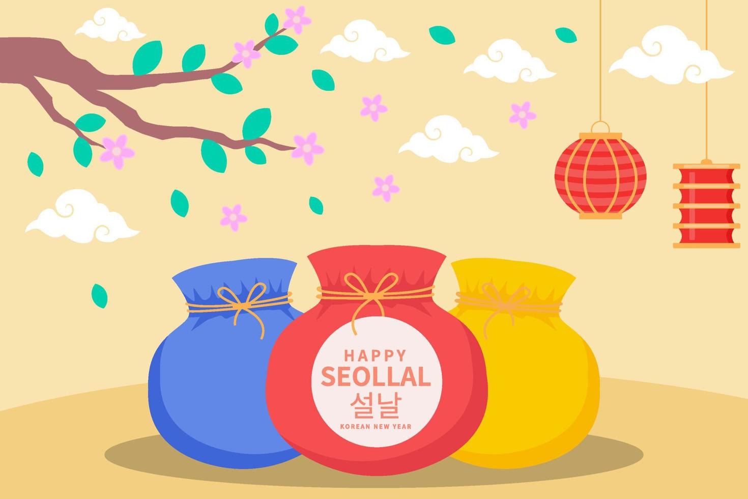 happy seollal background illustration in flat design vector