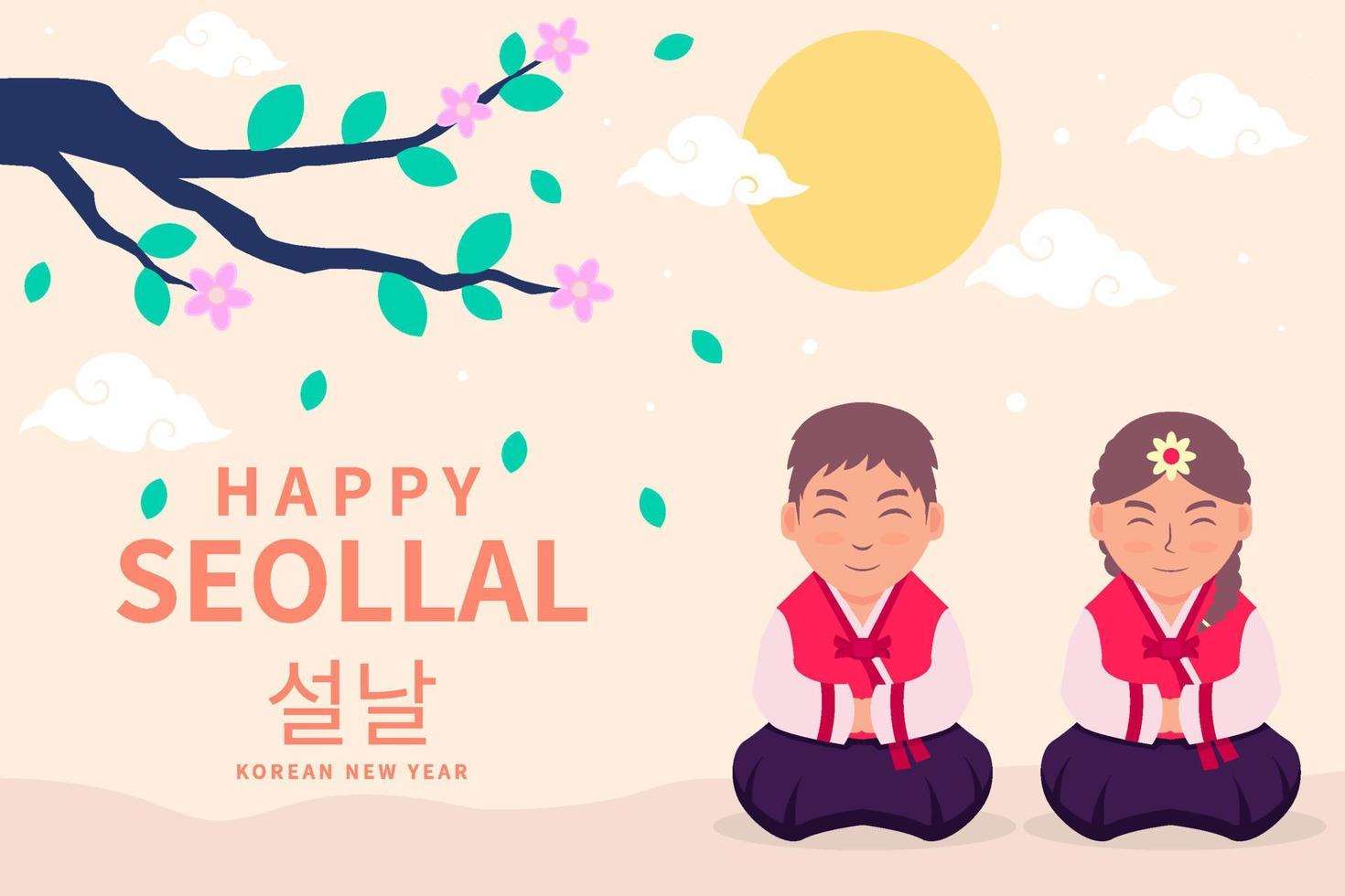 happy seollal horizontal banner illustration in flat design style vector