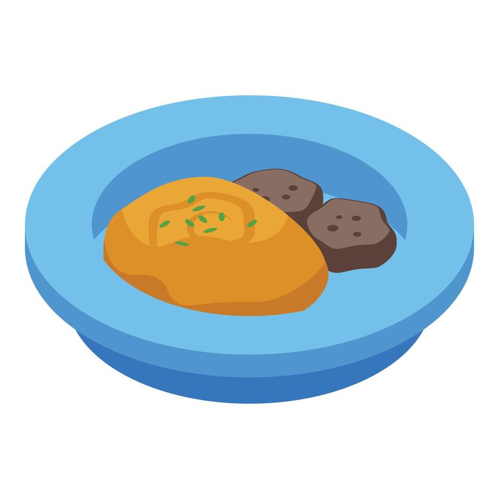 Mashed potatoes meat icon, isometric style vector