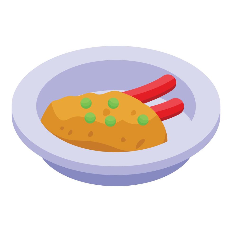 icono de plato de puré de patatas, estilo isométrico vector