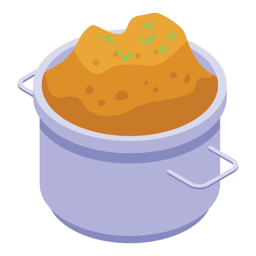 Mashed potatoes pot icon, isometric style vector