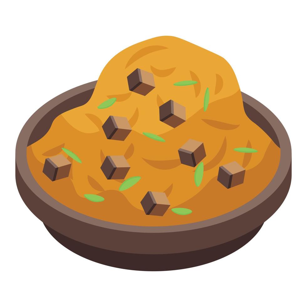 Mashed potatoes cooked icon, isometric style vector