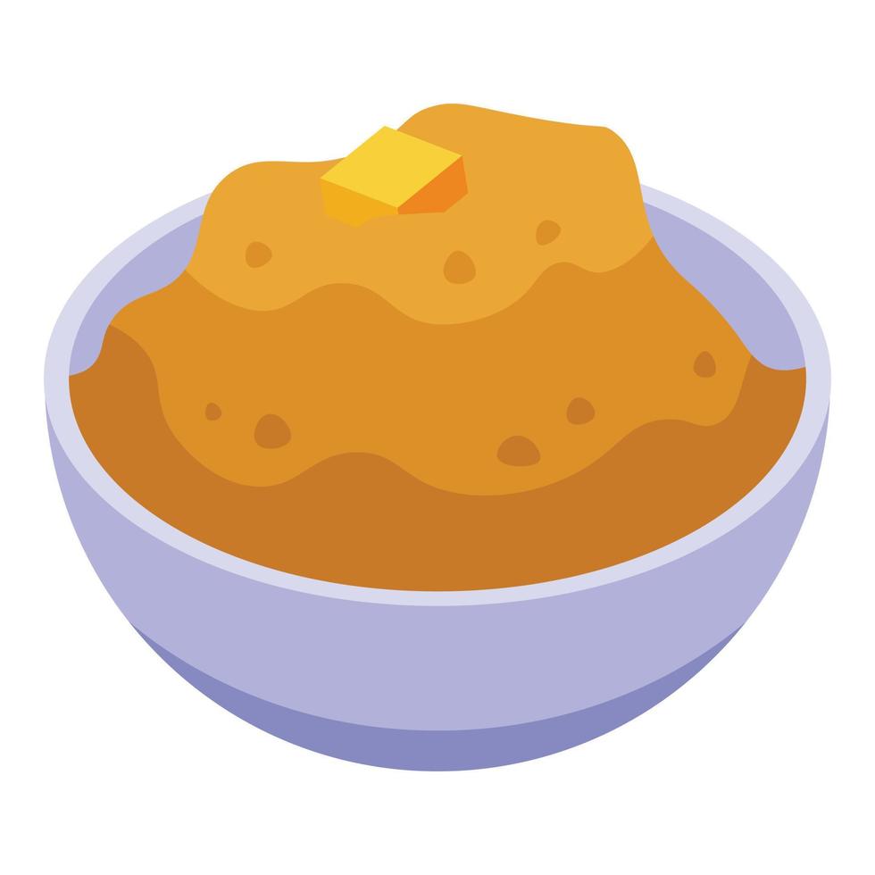 icono de vacaciones de puré de papas, estilo isométrico vector