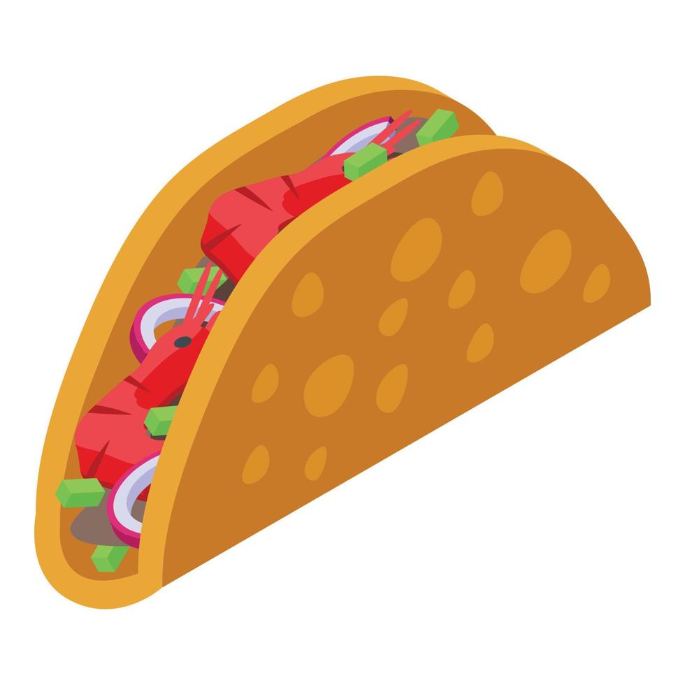 Shrimp tacos icon, isometric style vector