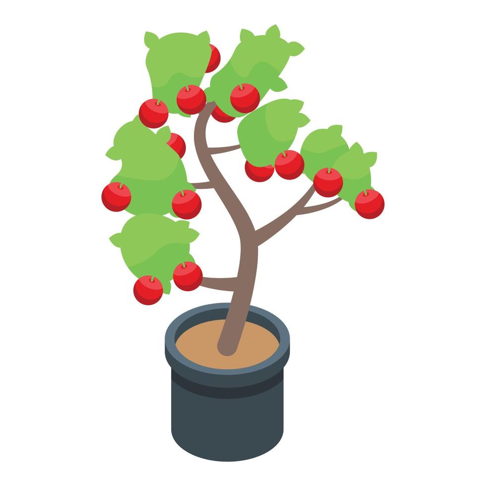 Red apple fruit tree icon, isometric style vector