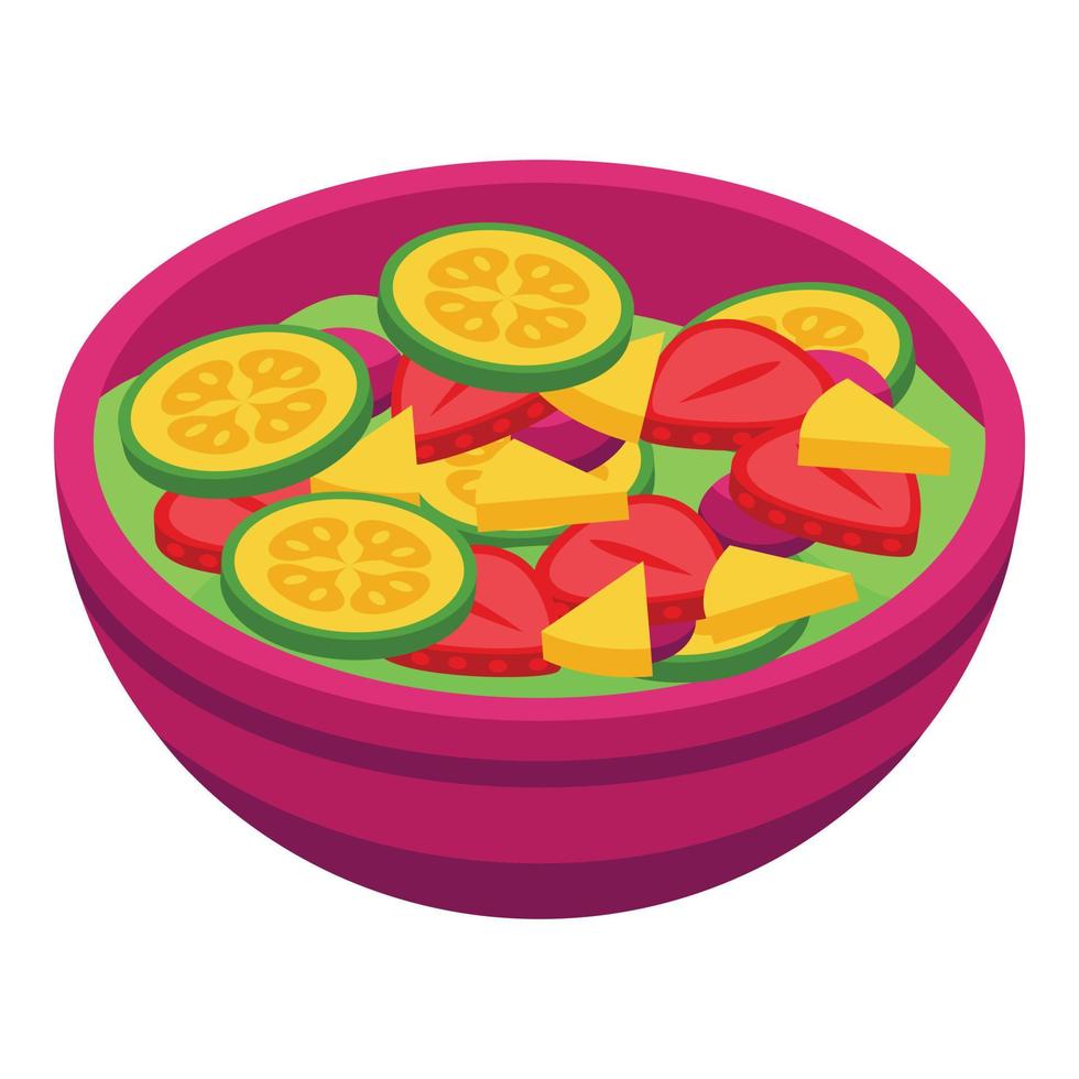 Eco fruit salad icon, isometric style vector