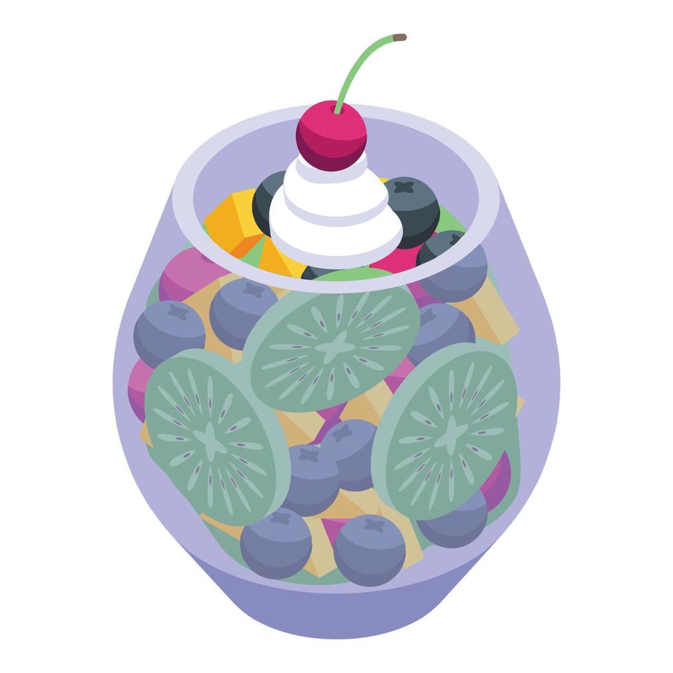 icono de ensalada de frutas exóticas, estilo isométrico vector