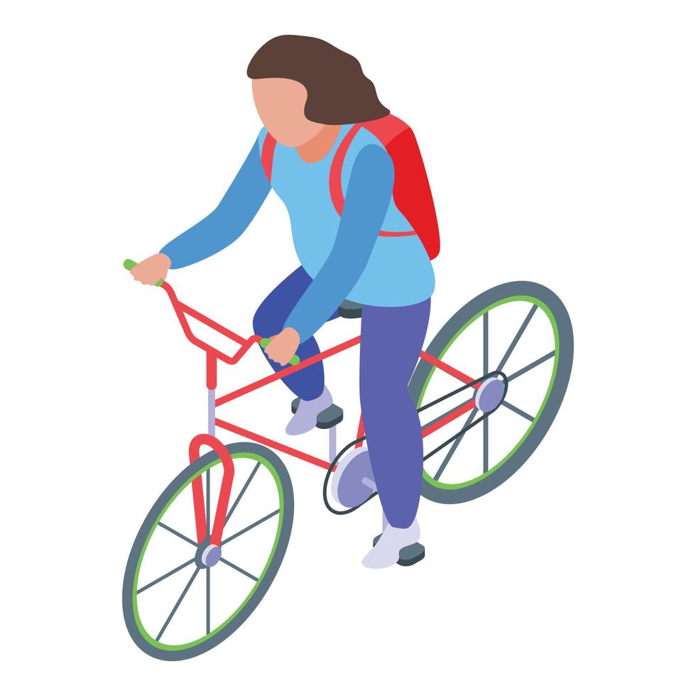 Kid girl cycling icon, isometric style vector