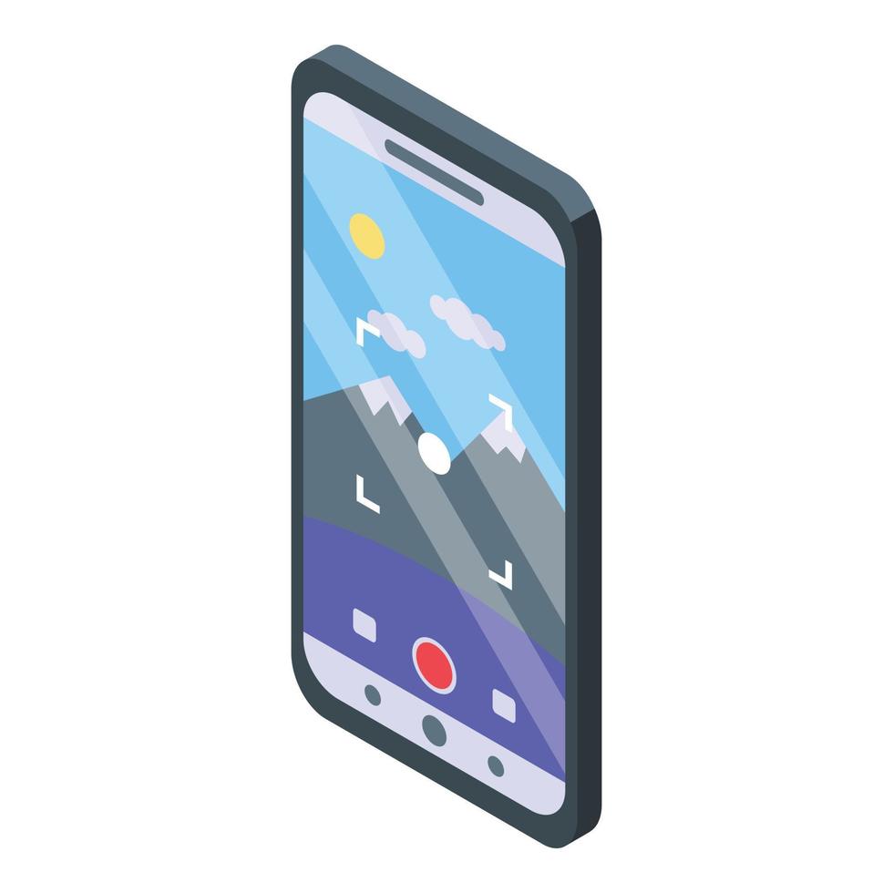 Smartphone landscape photo icon, isometric style vector