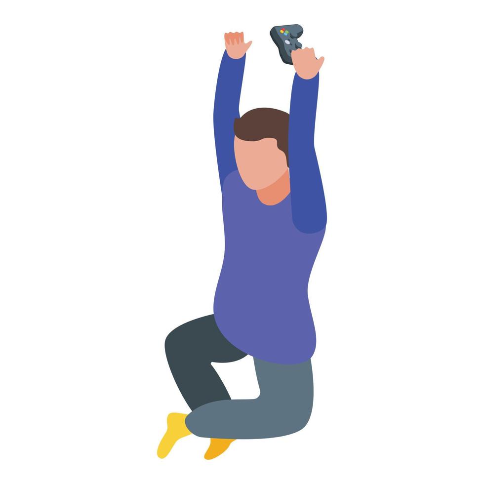 Boy win video game icon, isometric style vector