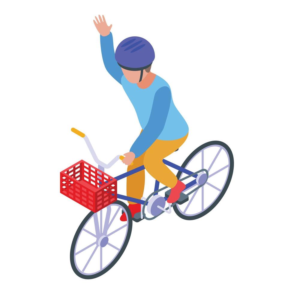 Basket kid cycling icon, isometric style vector