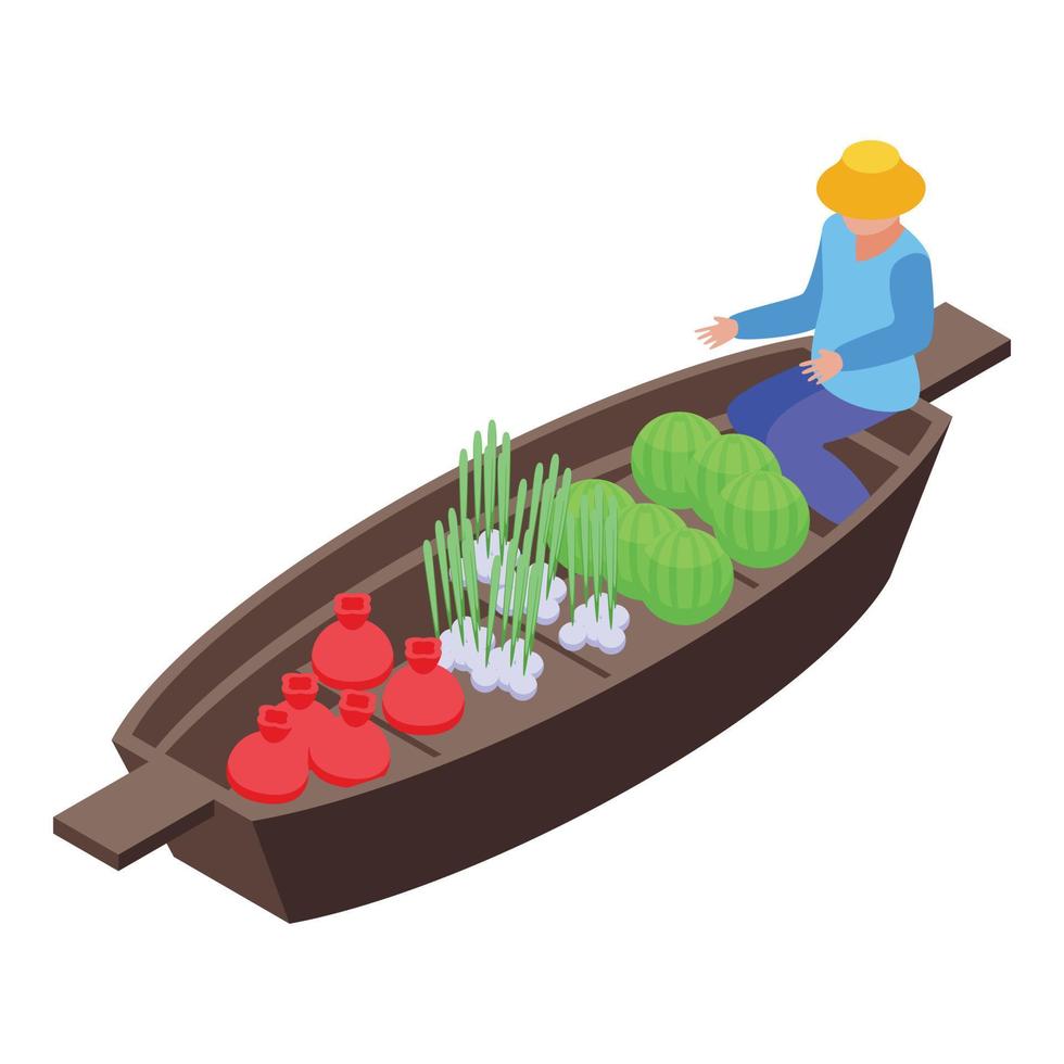 icono de mercado flotante turístico, estilo isométrico vector