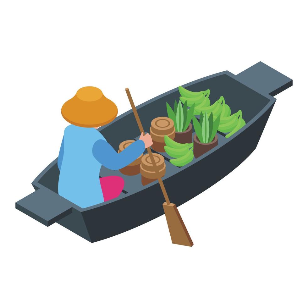 icono de mercado flotante de plátano, estilo isométrico vector